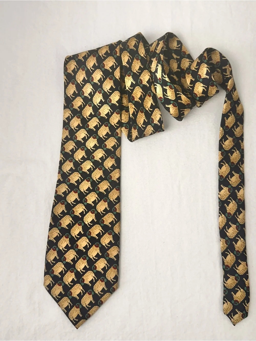 Classic Black Tie with Gold Ram Pattern - Men Accessories